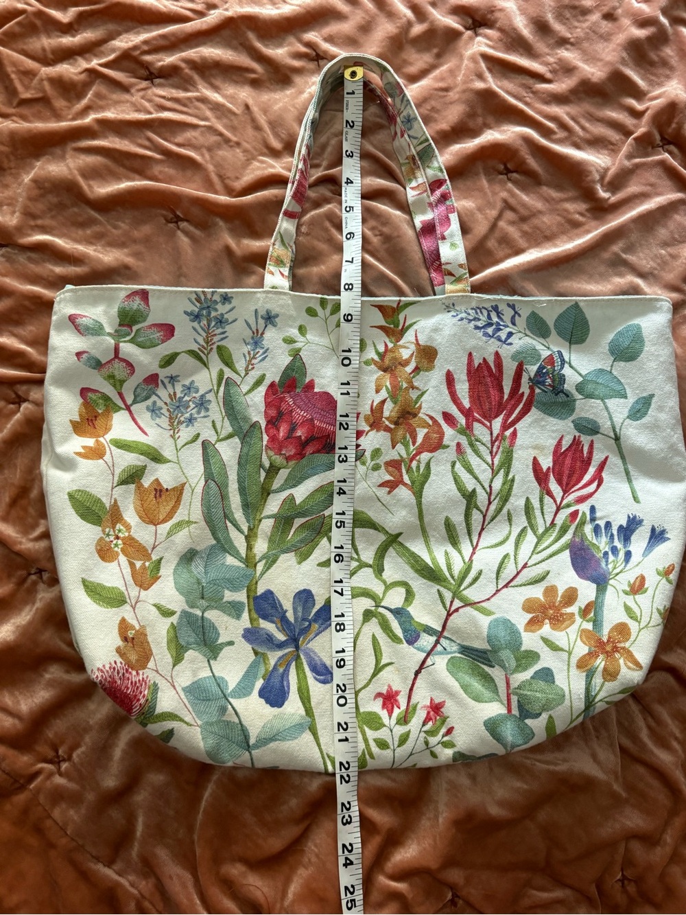 Estee Lauder Floral Cotton Canvas Tote - Cream with Multicolor Flowers - Picture 4 of 9